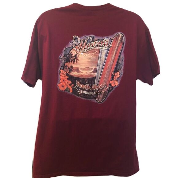Hawaii North Shore Longboards Double Sided Men's Unisex Red Graphic T-Shirt XL - Picture 3 of 9